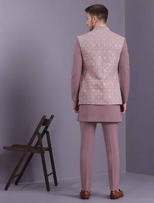 Onion pink indowestern with lucknowi embroidered long jacket 2