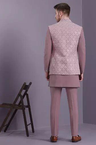 Onion pink indowestern with lucknowi embroidered long jacket