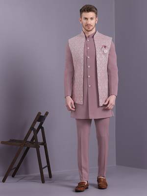 Onion pink indowestern with lucknowi embroidered long jacket 3