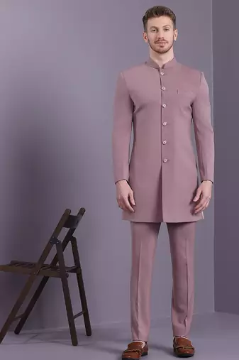 Onion pink indowestern with lucknowi embroidered long jacket