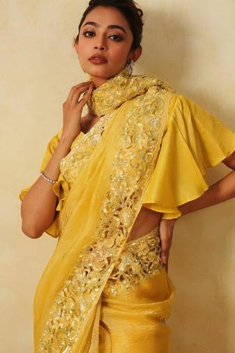 Yellow Color Soft Crunchy Silk Partywear Saree