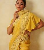 Yellow Color Soft Crunchy Silk Partywear Saree