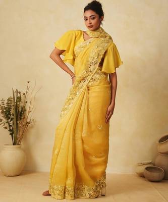 Yellow Color Soft Crunchy Silk Partywear Saree 3