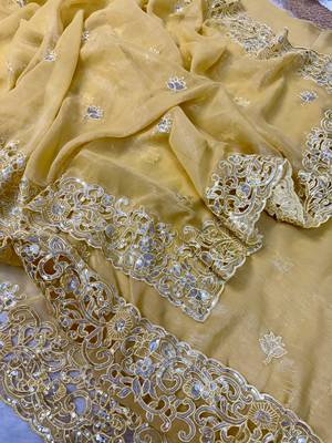Yellow Color Soft Crunchy Silk Partywear Saree 4