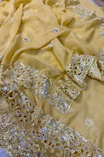 Yellow Color Soft Crunchy Silk Partywear Saree