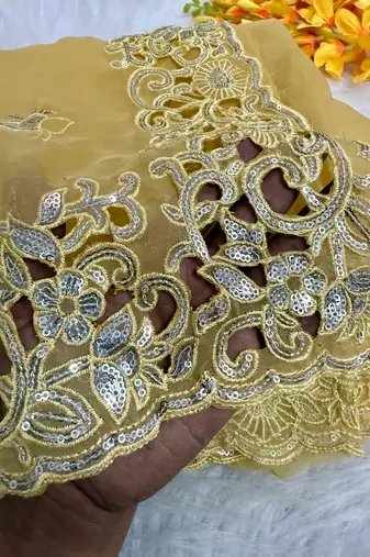 Yellow Color Soft Crunchy Silk Partywear Saree