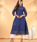 Blue textured cotton handloom a-line kurta