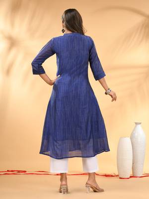 Blue textured cotton handloom a-line kurta 3