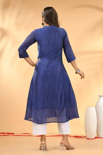 Blue textured cotton handloom a-line kurta