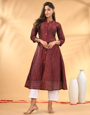Maroon textured cotton handloom a-line kurta 1