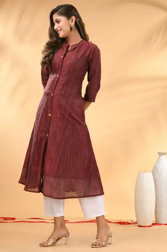 Maroon textured cotton handloom a-line kurta