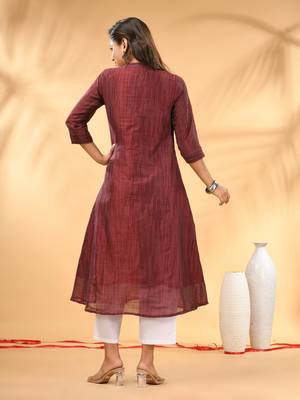 Maroon textured cotton handloom a-line kurta 3