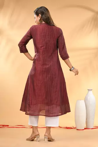 Maroon textured cotton handloom a-line kurta