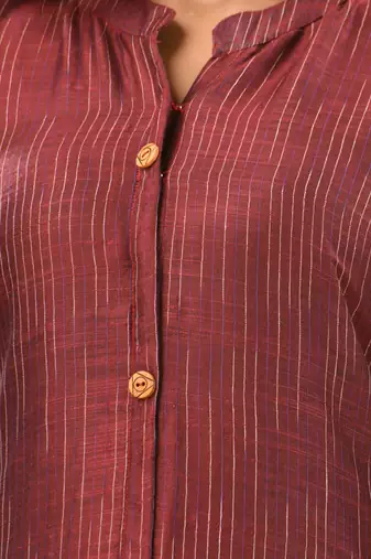 Maroon textured cotton handloom a-line kurta