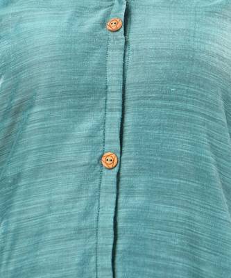Teal solid cotton handloom a-line kurta 4