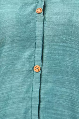 Teal solid cotton handloom a-line kurta