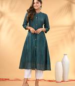 Teal textured cotton handloom a-line kurta