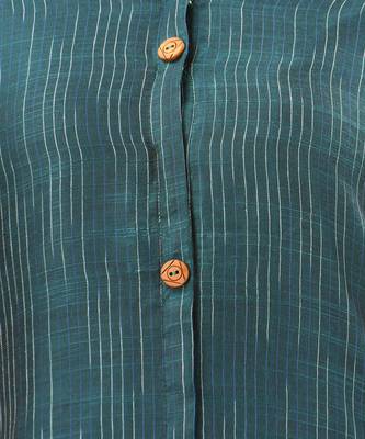 Teal textured cotton handloom a-line kurta 4