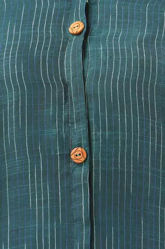 Teal textured cotton handloom a-line kurta