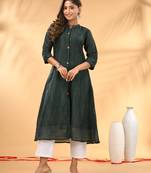 Bottle green textured cotton handloom a-line kurta
