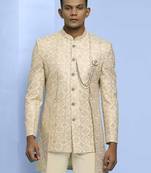 Cream lucknowi embroidered indowestern with short front pattern