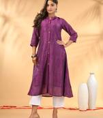 Purple textured cotton handloom a-line kurta