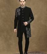Black hand embroidered cutdana work indowestern with short back pattern