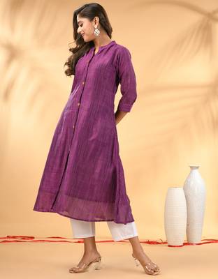 Purple textured cotton handloom a-line kurta 2