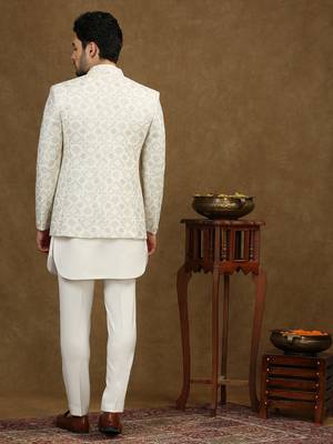 Off white indowestern with lucknowi embroidered jacket 2