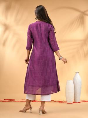 Purple textured cotton handloom a-line kurta 3