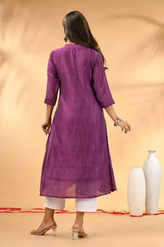 Purple textured cotton handloom a-line kurta