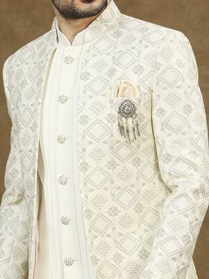 Off white indowestern with lucknowi embroidered jacket 3