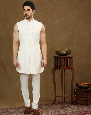 Off white indowestern with lucknowi embroidered jacket 4
