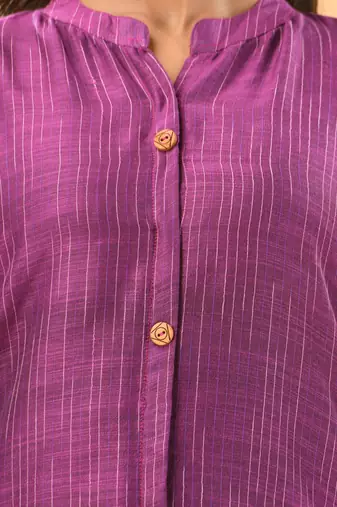 Purple textured cotton handloom a-line kurta