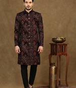 Maroon Sherwani Featuring Thread Work Embroidery