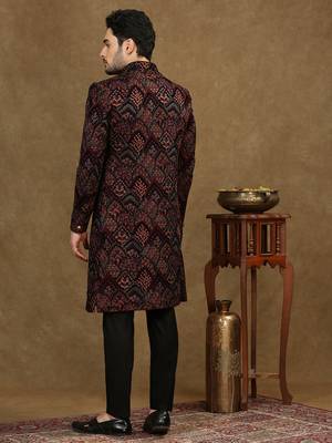 Maroon Sherwani Featuring Thread Work Embroidery 3