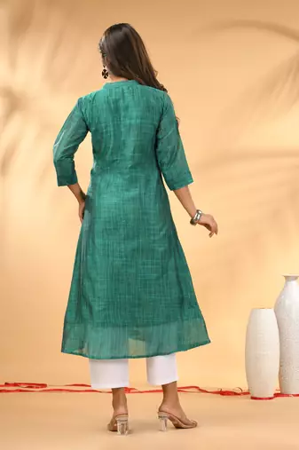 Green textured cotton handloom a-line kurta