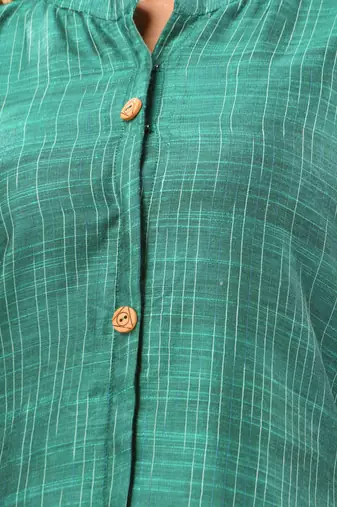 Green textured cotton handloom a-line kurta