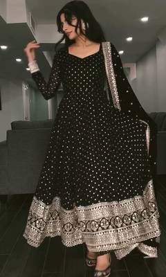 Black Embroidered Faux Georgette SUIT SET  1