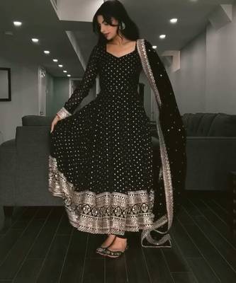 Black Embroidered Faux Georgette SUIT SET  3