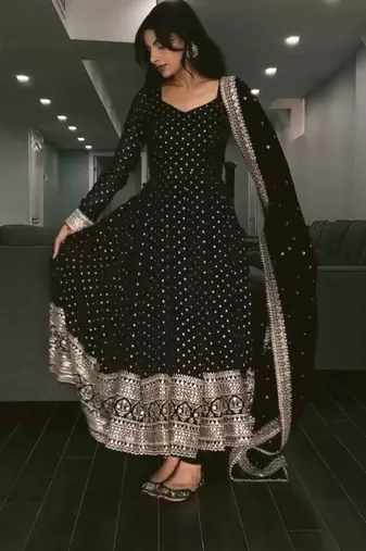 Black Embroidered Faux Georgette SUIT SET 