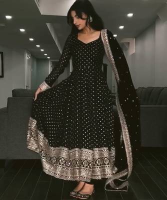 Black Embroidered Faux Georgette SUIT SET  4