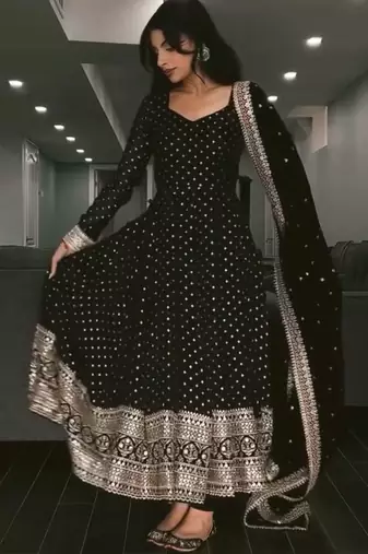 Black Embroidered Faux Georgette SUIT SET 