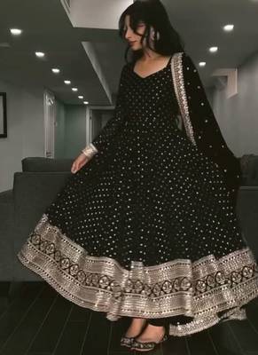 Black Embroidered Faux Georgette SUIT SET  5