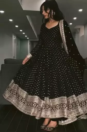 Black Embroidered Faux Georgette SUIT SET 