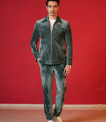 Green corduroy bomber jacket with trouser co-ord set