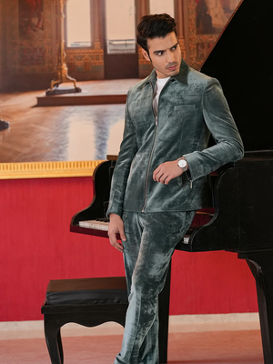 Green corduroy bomber jacket with trouser co-ord set 2