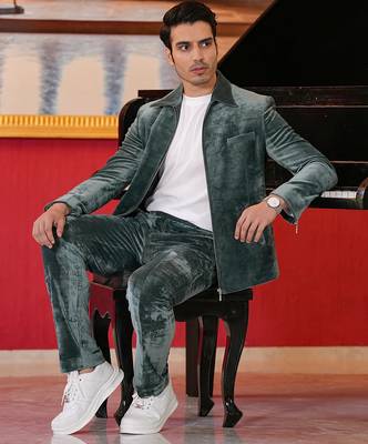 Green corduroy bomber jacket with trouser co-ord set 3