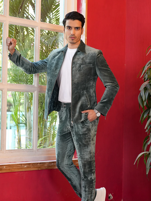 Green corduroy bomber jacket with trouser co-ord set 4
