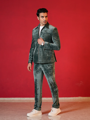 Green corduroy bomber jacket with trouser co-ord set 5